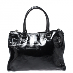 Pre Owned Michael Michael Kors Black Patent Leather East West Hamilton Tote