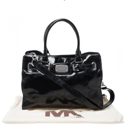 Pre Owned Michael Michael Kors Black Patent Leather East West Hamilton Tote