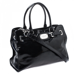 Pre Owned Michael Michael Kors Black Patent Leather East West Hamilton Tote