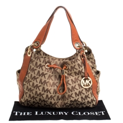 Pre Owned حقيبة مايكل مايكل كروس جيب جانبي جلد وكانفاس برتقالية / بيج