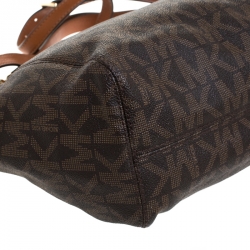 Pre Owned Michael Michael Kors Brown Signature Leather Jet Set Chain Hobo