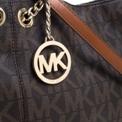 Pre Owned Michael Michael Kors Brown Signature Leather Jet Set Chain Hobo