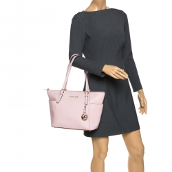 Pre Owned حقيبة يد مايكل مايكل كورس جت ست سحاب علوي جلد وردية فاتحة