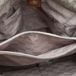 Pre Owned Michael Michael Kors Cream/Brown Coated Canvas and Leather East West Hamilton Tote