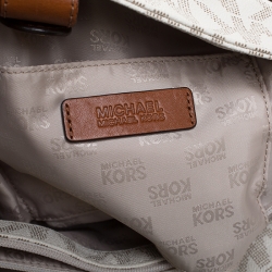 Pre Owned Michael Michael Kors Cream/Brown Coated Canvas and Leather East West Hamilton Tote