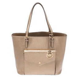 مملوكة مسبقًا حقيبة يد مايكل كورس جيب جت ست جلد ذهبية ميتالك