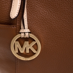 Pre Owned Michael Michael Kors Brown Saffiano Leather Top Zip Jet Set Tote