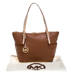Pre Owned Michael Michael Kors Brown Saffiano Leather Top Zip Jet Set Tote