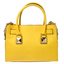 Pre Owned MICHAEL Michael Kors Yellow Leather Studded Hamilton Tote