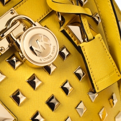 Pre Owned MICHAEL Michael Kors Yellow Leather Studded Hamilton Tote