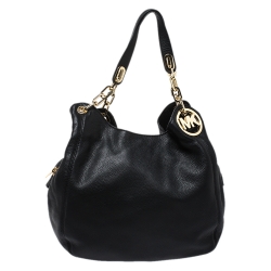 Pre Owned حقيبة هوبو مايكل مايكل كورس سلسلة ليلي جلد سوداء