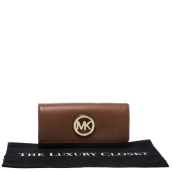 Pre Owned Michael Kors Brown Leather Fulton Flap Continental Wallet