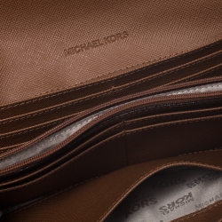 Pre Owned Michael Kors Brown Leather Fulton Flap Continental Wallet