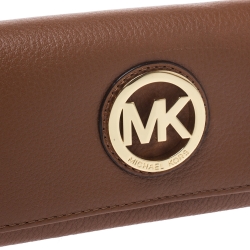 Pre Owned Michael Kors Brown Leather Fulton Flap Continental Wallet