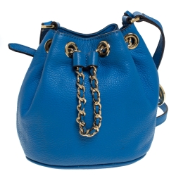 Pre Owned MICHAEL Michael Kors Blue Leather Frankie Bucket Bag