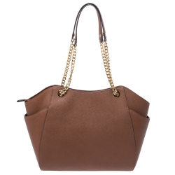 Pre Owned حقيبة كتف مايكل مايكل كروس سلسلة سيت جيت جلد بني فاتح