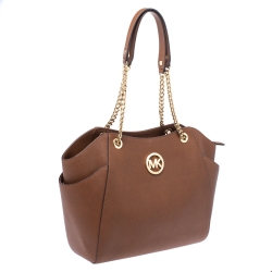 Pre Owned حقيبة كتف مايكل مايكل كروس سلسلة سيت جيت جلد بني فاتح