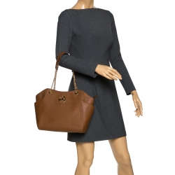 Pre Owned حقيبة كتف مايكل مايكل كروس سلسلة سيت جيت جلد بني فاتح