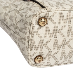 Pre Owned MICHAEL Michael Kors Ivory/Brown PVC and Leather Snap Pocket Tote