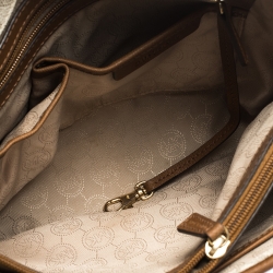 Pre Owned MICHAEL Michael Kors Ivory/Brown PVC and Leather Snap Pocket Tote
