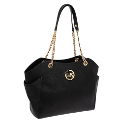 Pre Owned حقيبة كتف مايكل مايكل كروس سيت جيت جلد سوداء بسلسلة