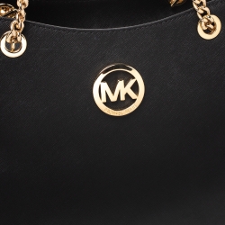 Pre Owned حقيبة كتف مايكل مايكل كروس سيت جيت جلد سوداء بسلسلة