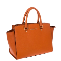Pre Owned MICHAEL Michael Kors Orange Saffiano Leather Large Selma Satchel