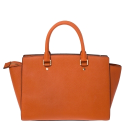 Pre Owned MICHAEL Michael Kors Orange Saffiano Leather Large Selma Satchel