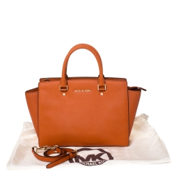 Pre Owned MICHAEL Michael Kors Orange Saffiano Leather Large Selma Satchel
