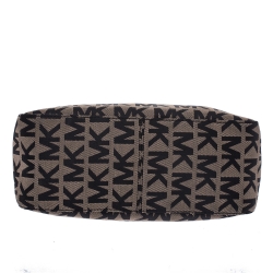 Pre Owned MICHAEL Michael Kors Beige/Black Signature Canvas and Leather Shoulder Bag