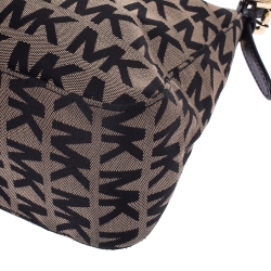 Pre Owned MICHAEL Michael Kors Beige/Black Signature Canvas and Leather Shoulder Bag