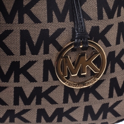 Pre Owned MICHAEL Michael Kors Beige/Black Signature Canvas and Leather Shoulder Bag