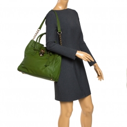 Pre Owned MICHAEL Michael Kors Green Leather Large Hamilton North South Tote