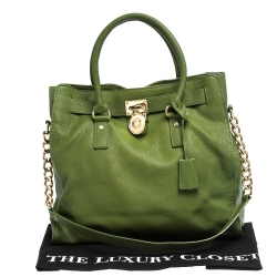 Pre Owned MICHAEL Michael Kors Green Leather Large Hamilton North South Tote