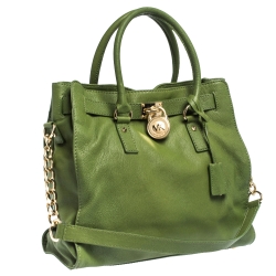 Pre Owned MICHAEL Michael Kors Green Leather Large Hamilton North South Tote