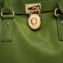 Pre Owned MICHAEL Michael Kors Green Leather Large Hamilton North South Tote