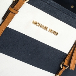 Pre Owned Michael Kors Tricolor Stripe Saffiano Leather Jet Set Tote