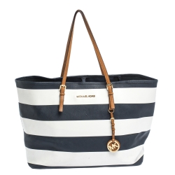 Pre Owned Michael Kors Tricolor Stripe Saffiano Leather Jet Set Tote