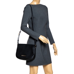 Pre Owned MICHAEL Michael Kors Black Leather Hamilton Messenger Bag