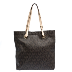 Pre Owned MICHAEL Michael Kors Brown Signature Coated Canvas North South Tote