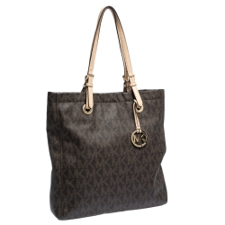 Pre Owned MICHAEL Michael Kors Brown Signature Coated Canvas North South Tote