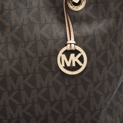 Pre Owned MICHAEL Michael Kors Brown Signature Coated Canvas North South Tote