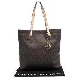 Pre Owned MICHAEL Michael Kors Brown Signature Coated Canvas North South Tote