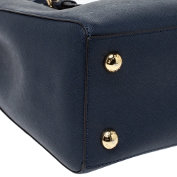Pre Owned Michael Michael Kors Navy Blue Leather Jet Set Tote