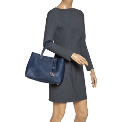 Pre Owned Michael Michael Kors Navy Blue Leather Jet Set Tote