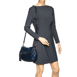 Pre Owned حقيبة كتف مايكل مايكل كورس "بيدفورد" دلاية بشراشيب جلد أزرق