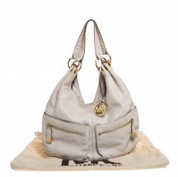 Pre Owned MICHAEL Michael Kors Ivory Leather Double Pocket Zip Hobo