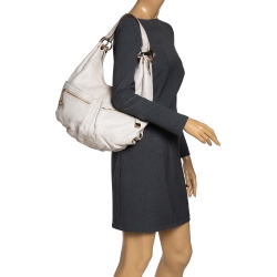 Pre Owned MICHAEL Michael Kors Ivory Leather Double Pocket Zip Hobo
