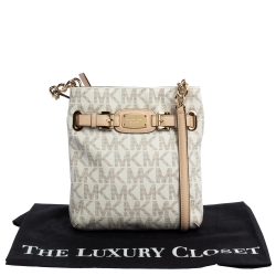 Pre Owned Michael Michael Kors White Signature Coated Canvas and Leather Crossbody Bag