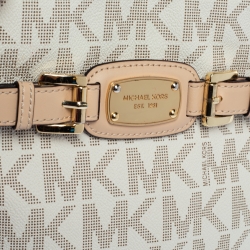 Pre Owned Michael Michael Kors White Signature Coated Canvas and Leather Crossbody Bag